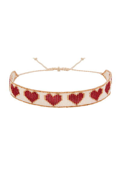 Loveheart Beaded Choker in Cream