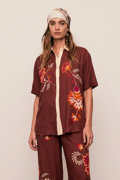 Palme Short Sleeve Shirt in Mahogany