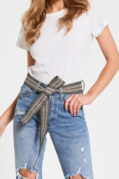 Woven Sash Belt in Black and Cream