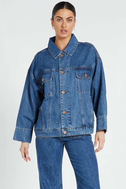 Oversized Denim Jacket in Mid Blue - OUTLET | Bohemian Traders