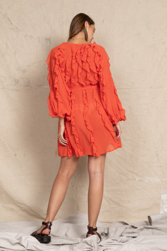 Sunray Ruffle Mini Dress in Burnt Orange