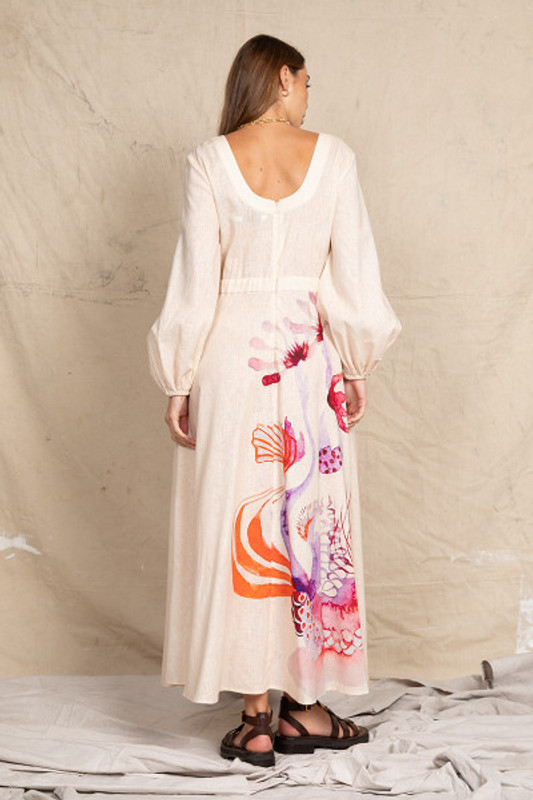 Marina Scoop Neck Midi Dress in Pearl