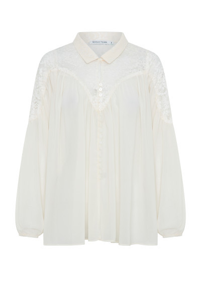 Lace Western Blouse in Cream