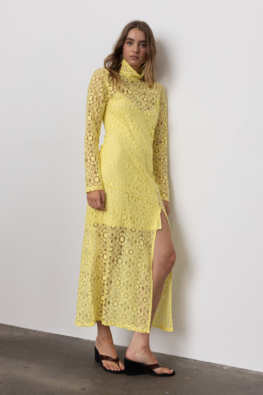 Lace Midi Dress in Lemon