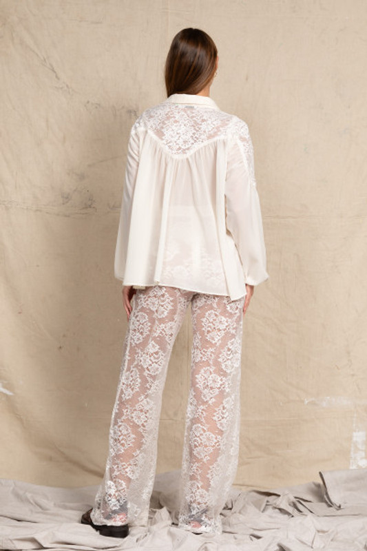 Lace High Waist Pant in Cream