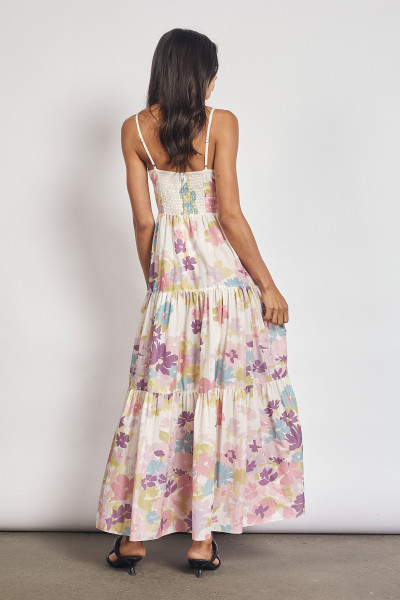 Parker Cut-Away Midi Dress in Cream Floral