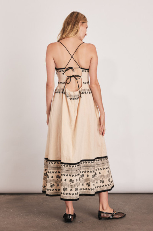 Kaisa Embroidered Slip Dress in Ecru
