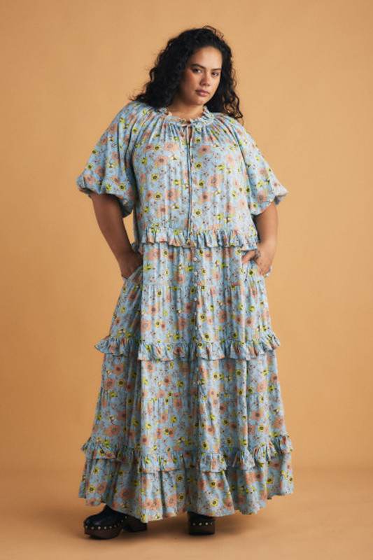 Eliza Ruffle Neck Maxi in Blue