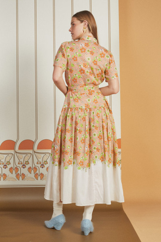 Eliza Short Sleeve Shirt Dress in Peach