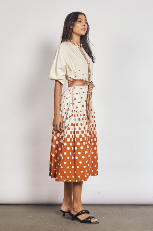 Frankie Dot Dolman Dress in Terracotta