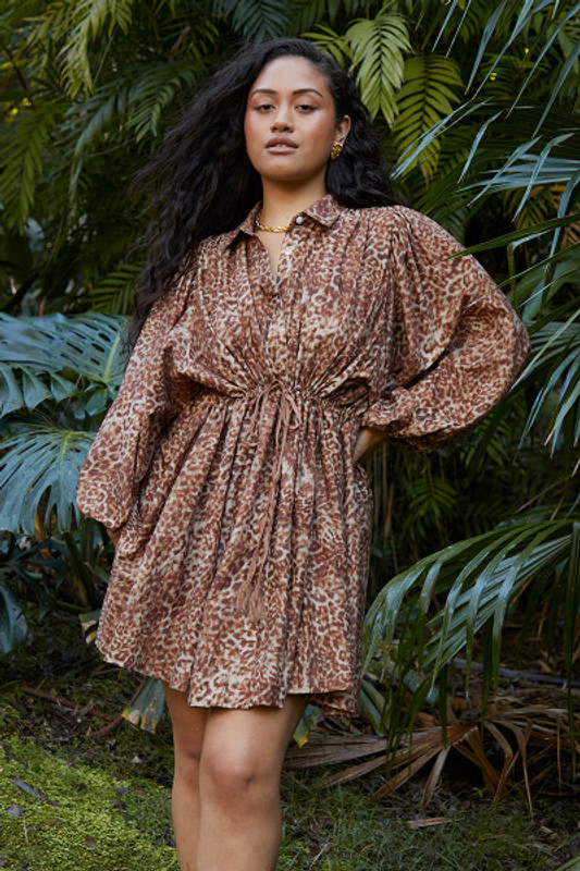 Leopard Print Tie Mini Dress