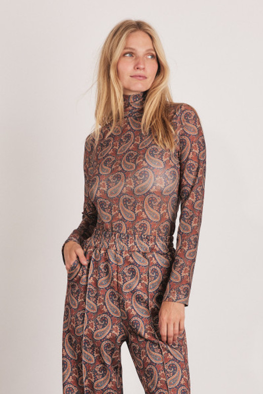 Paisley Turtleneck Top in Navy