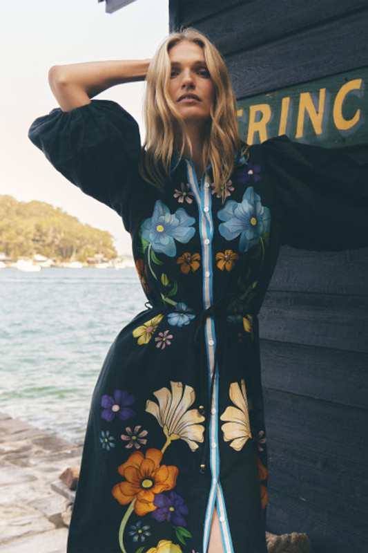 Fleur Puff Sleeve Dress in Black