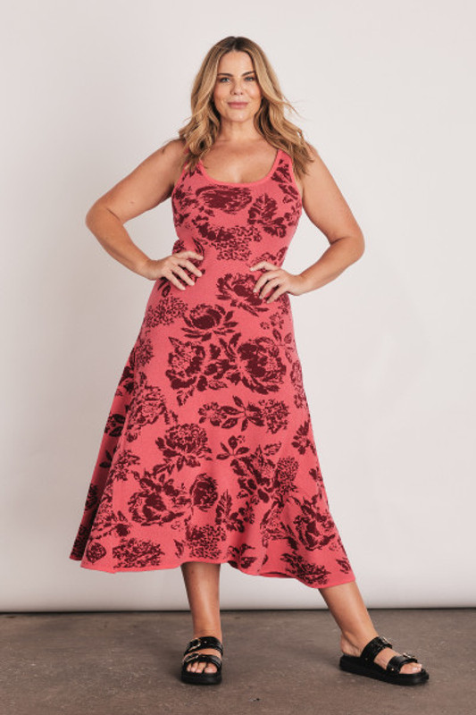 Rosetta Scoop Neck Midi Dress in Rose