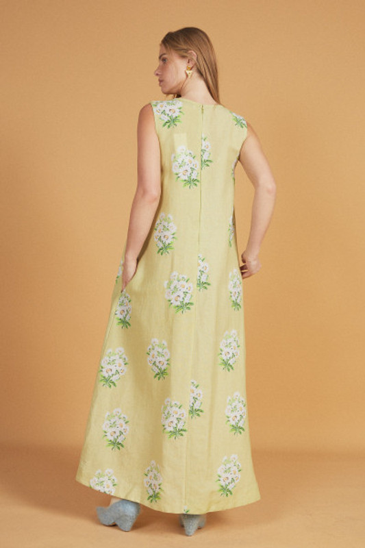 Bouquet Pleat Maxi Dress in Lime