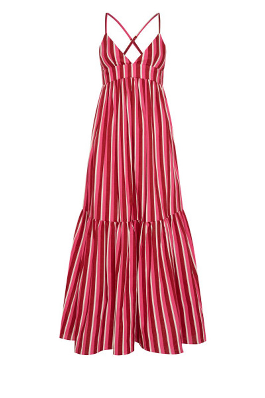 Stripe Empire Waist Flare Dress in Berry