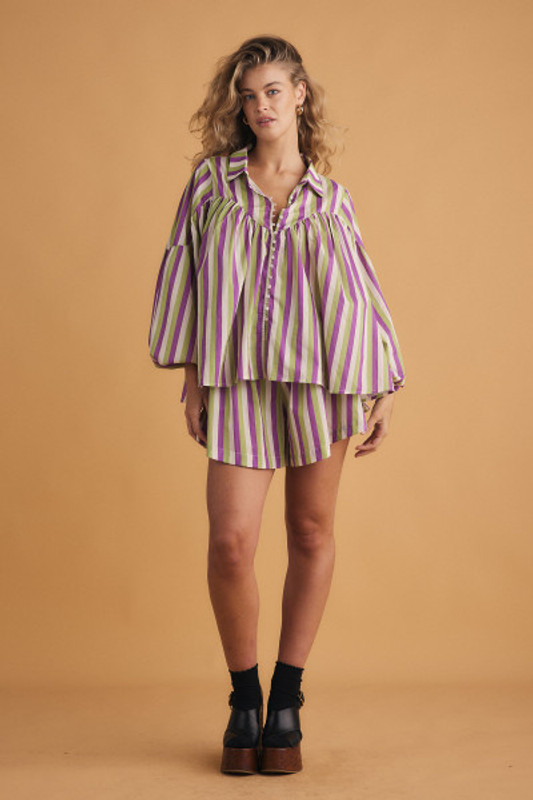 Striped Paperbag Short in Lilac Stripe
