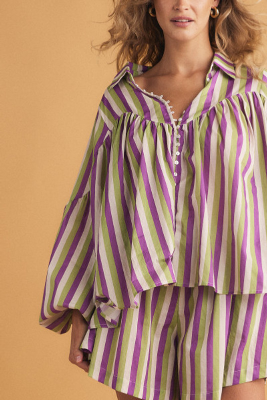 Striped Boho Blouse in Lilac Stripe
