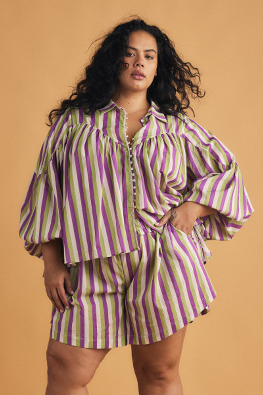 Striped Boho Blouse in Lilac Stripe