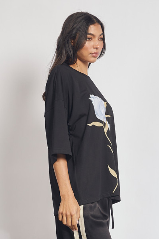 Tulips Boxy Tee in Black