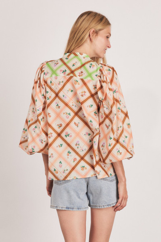 Tartan Yoke Blouse in Cream Check