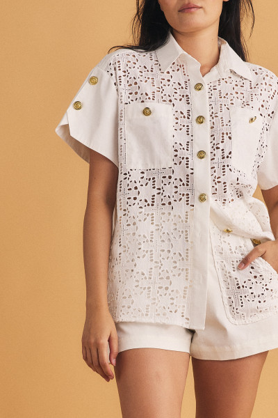 Star Embroidered Shirt in White
