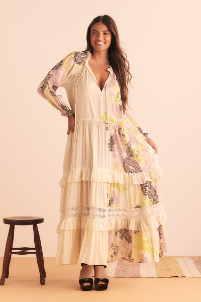CASTELLO RUFFLE MAXI DRESS IN CREAM
