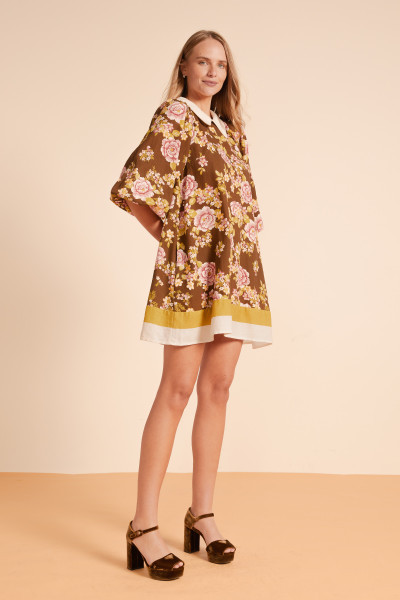 JULIET FLORAL MINI DRESS IN CHOCOLATE