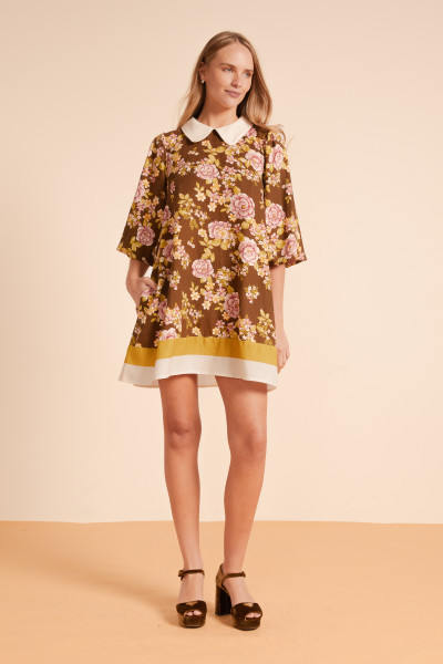 JULIET FLORAL MINI DRESS IN CHOCOLATE