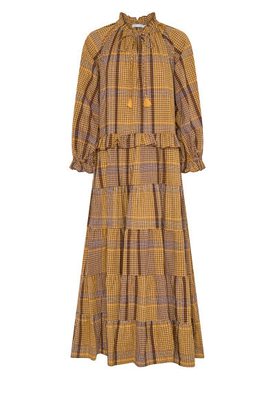 PLAID RUFFLE NECK MAXI IN CHECK