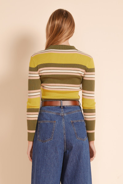 POLO STRIPE HENLEY TOP IN OLIVE