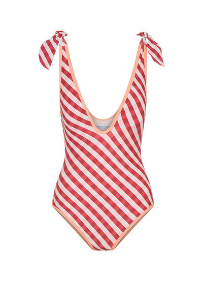 Gingham V Neck Onesie in Red