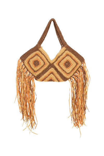 Rafia Fringe Bag in Sulpher/Cream
