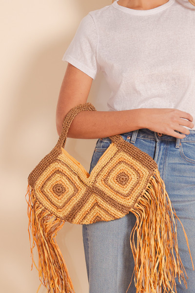 Rafia Fringe Bag in Sulpher/Cream