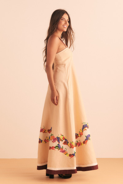FRUITY SLIP DRESS IN PEACH