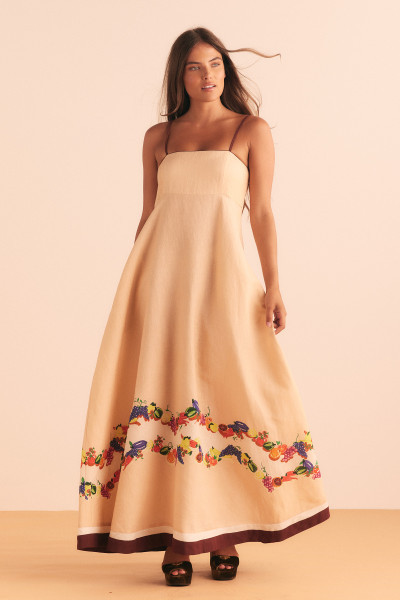 FRUITY SLIP DRESS IN PEACH