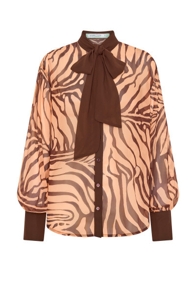 ZEBRA TIE NECK SHIRT IN PEACH