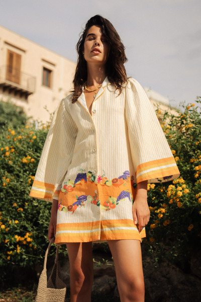 FRUITY MINI DRESS IN CREAM/ORANGE