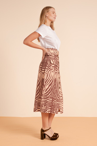 ZEBRA LINEN SAFARI SKIRT IN PEACH