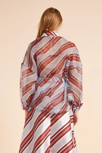Sheer Shirt in Blue Grey Stripe
