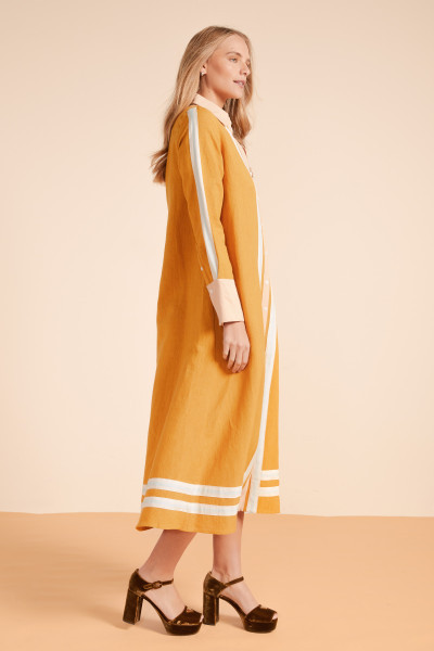SLIM FIT SHIRT DRESS IN MUSTARD