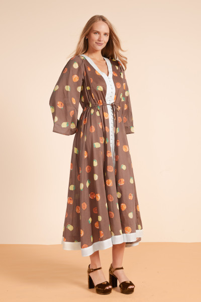 HARVEST FLARE SLEEVE KAFTAN IN CHOCOLATE