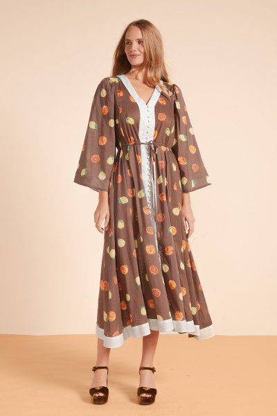 HARVEST FLARE SLEEVE KAFTAN IN CHOCOLATE