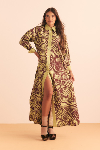 ZEBRA OPERA SHIRT DRESS IN OLIVE