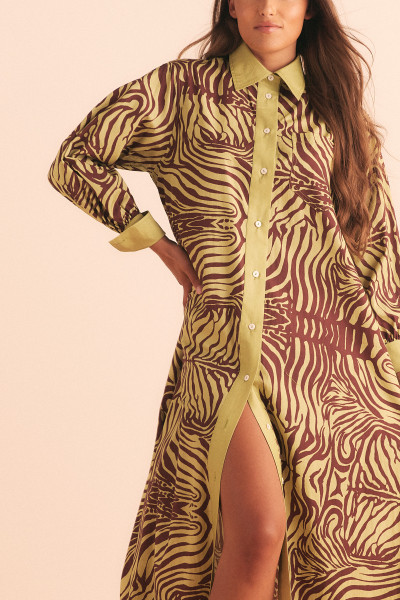 ZEBRA OPERA SHIRT DRESS IN OLIVE