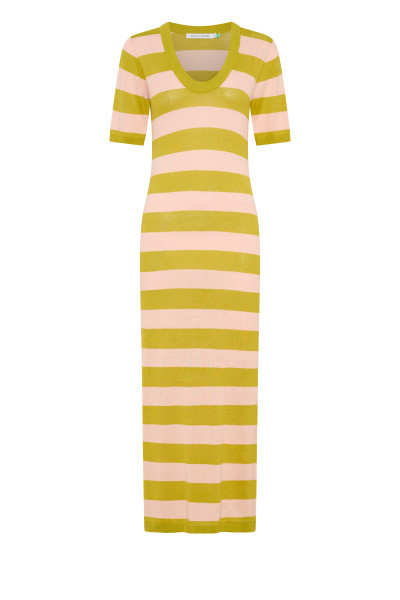 Knit Scoop Neck Midi Dress in Stripe