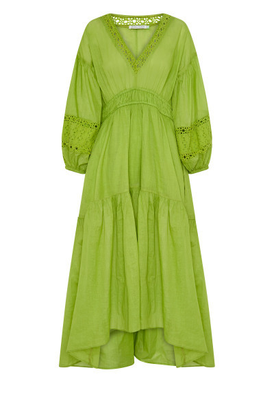 LACE BILLOW SLEEVE MAXI DRESS IN OLIVE