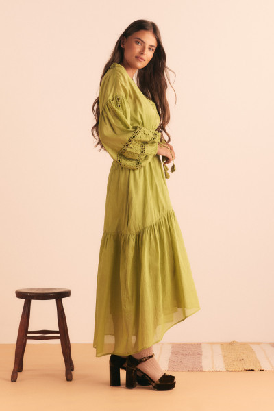 LACE BILLOW SLEEVE MAXI DRESS IN OLIVE