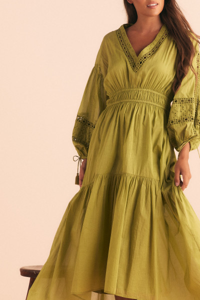 LACE BILLOW SLEEVE MAXI DRESS IN OLIVE