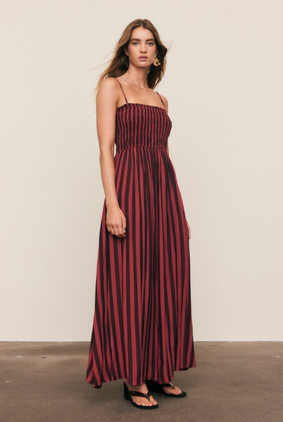 Ruched Slip Maxi Dress in Red